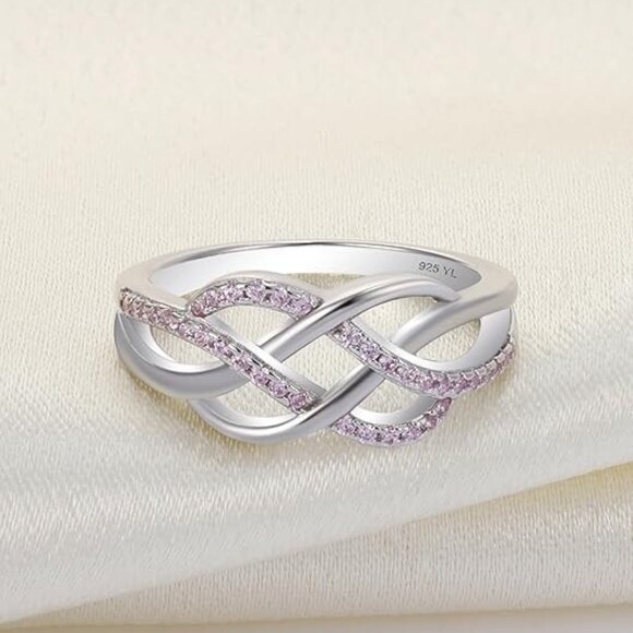 YL Celtic Knot Twisted Knot Ring Birthstone Infinity Rings - Pink Tourmaline Oct - Picture 5 of 6